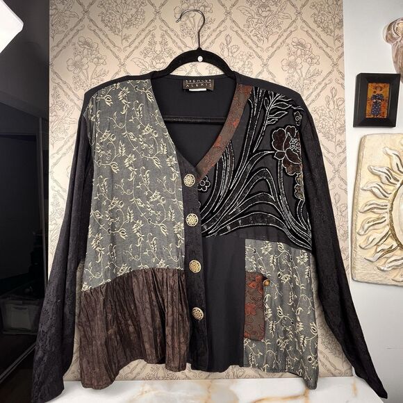 Vintage Blouse By Spencer Alexis Size 12 Buttons V Neck Boho Eclectic Artsy Wear - Picture 1 of 15